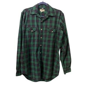 Vintage L.L. Bean Maine Flannel Green Red Plaid Casual Button Up Shirt M